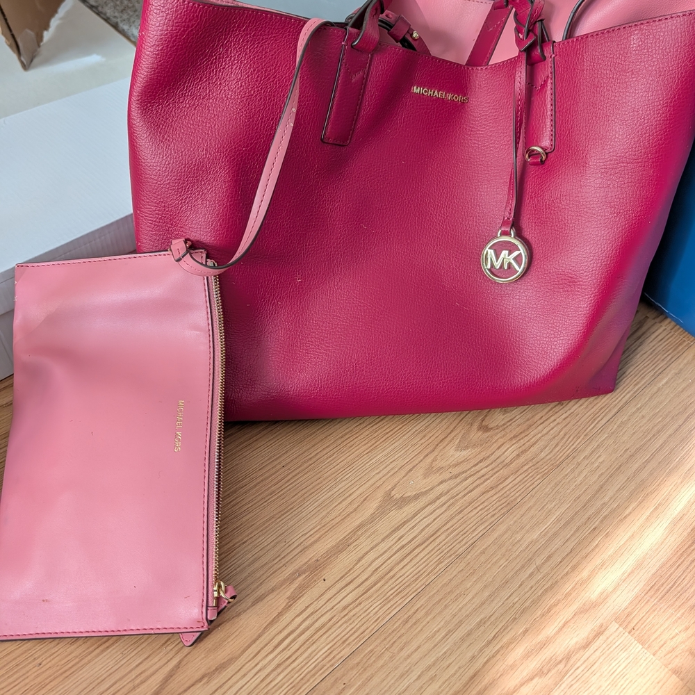 Michael Kors Raspberry Pink Leather Tote with Matching Pouch